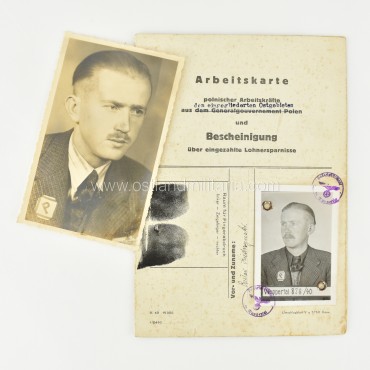 Arbeitskarte + photo of a Polish Zivilarbeiter Germany 1933–1945