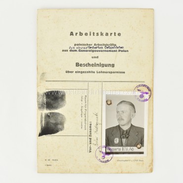Arbeitskarte + photo of a Polish Zivilarbeiter Germany 1933–1945
