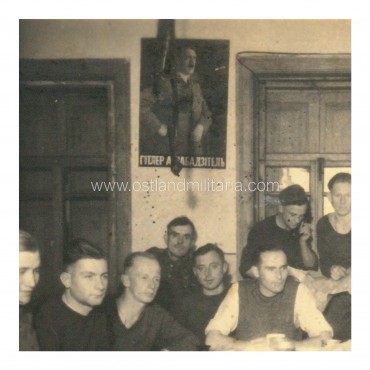 Photo with a poster of A. Hitler as „Гітлер Асвабадзітель“ Germany 1933–1945