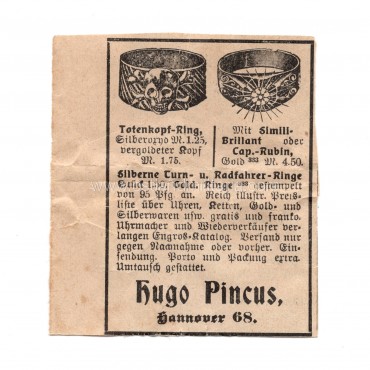 Totenkopfring with box and period ad cutting Germany