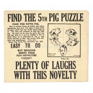 Anti-German propaganda fold-up puzzle "Find the 5th pig" with original envelope Other countries