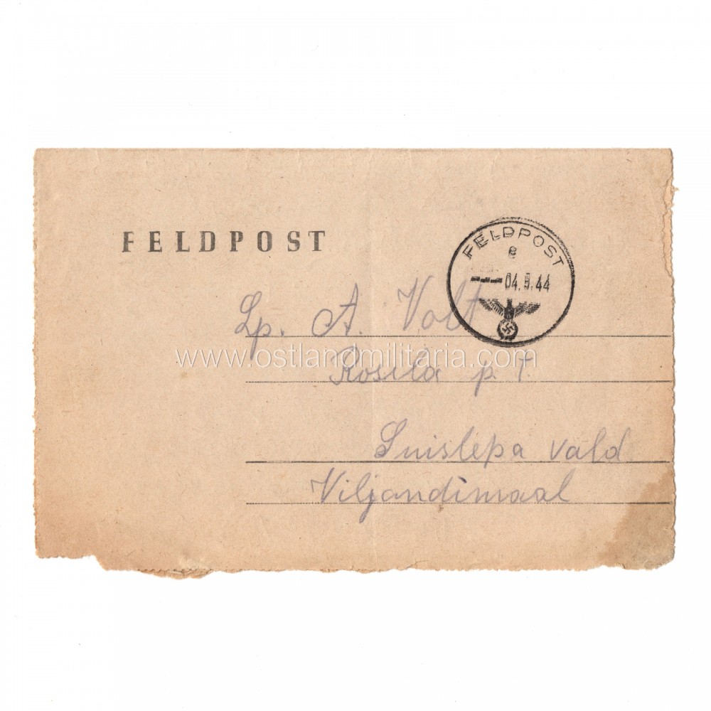 Estonian SS-Obergrenadier letter, 3. Estnische SS-Freiwilligen Brigade, 1944 Germany 1933–1945