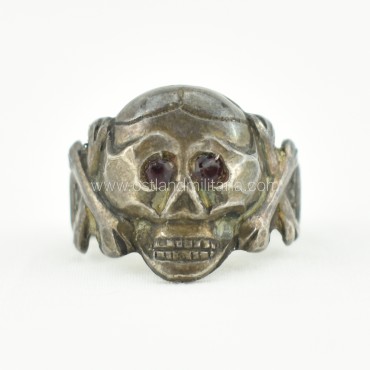Silver Totenkopfring with red stones Germany 1933–1945