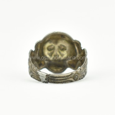 Silver Totenkopfring with red stones Germany 1933–1945