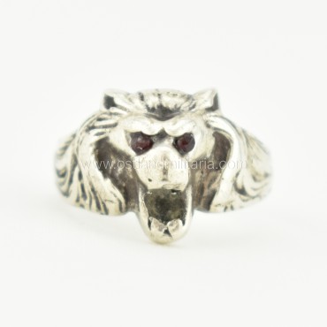 German silver lion head ring with red stones Germany 1933–1945
