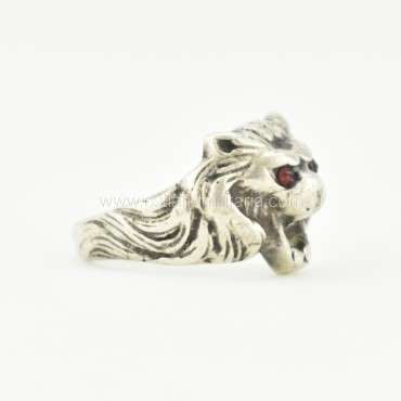 German silver lion head ring with red stones Germany 1933–1945