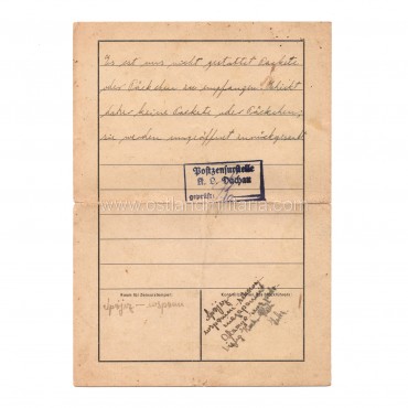 Letter sent from KL Dachau, 1942 Germany 1933–1945